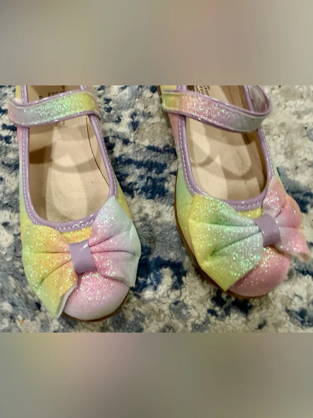 Girls' Pastel Rainbow Glitter Mary Jane Dress Shoes with Bow